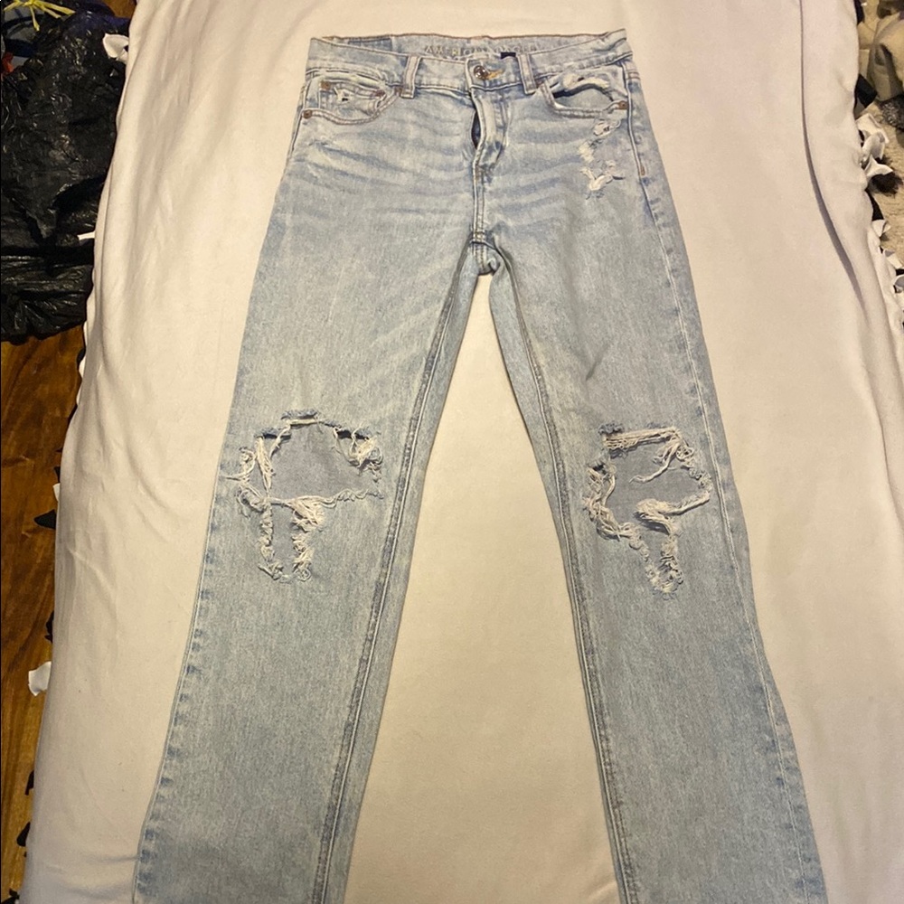 American Eagle Outfitters Light Blue Ripped Straight Leg Jeans